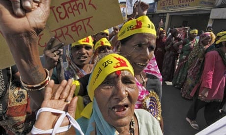 Activists protest on the 25th anniversary of the Bhopal gas disaster