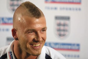 David Beckham hair: May 2001: England captain David Beckham at a press conference