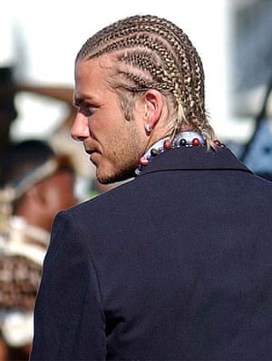 David Beckham hair: May 2003: England's captain, David Beckham sports a new braided hairstyle