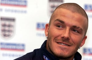 David Beckham hair: November 2001: England captain David Beckham speaks at a press conference