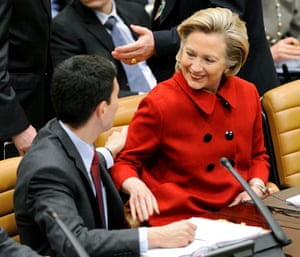 Miliband and Clinton : Foreign Secretary David Miliband talks with Hillary Clinton
