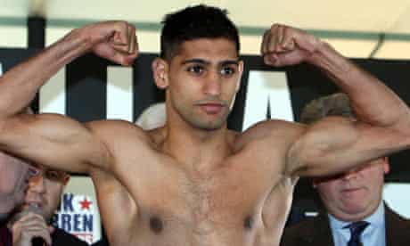 Amir Khan at the weigh-in for his fight against Dmitriy Salita
