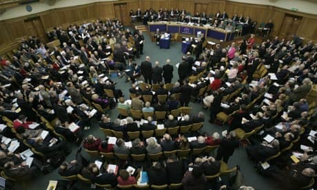Members of the General Synod debate the the ordination of women bishops