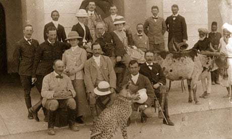 Colonials with pet cheetah during British raj