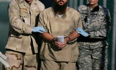 A shackled detainee at Guantanamo Bay