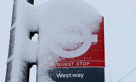 A snowy bus stop in Carshalton