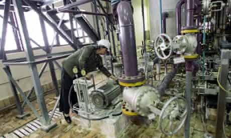 A  technician checking equipment inside the Bushehr nuclear power plant, in April 2007.