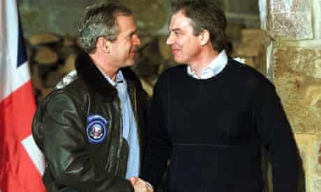 US President George W Bush, left, and British Prime Minister Tony Blair in 2001.