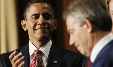 Barack Obama applauds Tony Blair at the US president's National Prayer Breakfast, 5 February 5 2009