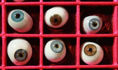 A drawer of antique glass eyes is displayed at the Science Museum's Object Store in London.