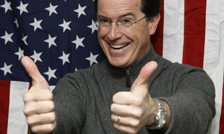 Stephen Colbert sticks his thumbs up