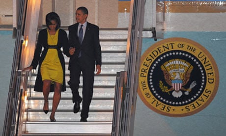 US President Obama and his wife Michelle arrive to Stanstead airport 