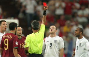 Hot headed Rooney: Rooney is sent off against Portugal in the World Cup