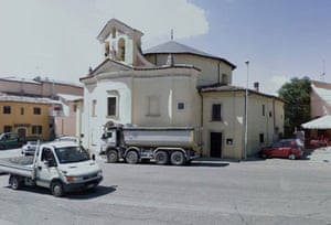 Before & after earthquake: Church in the village of Paganica