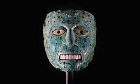 A rare turquoise mosaic mask, one of the artefacts from Aztec exhibition at the British museum 