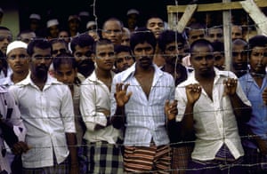 Tamil Tigers surrender: Tamil prisoners at a sri lankan government detention camp in 1986