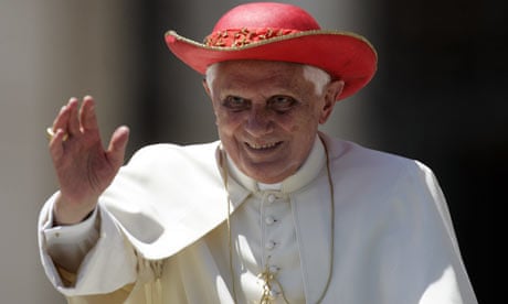 Pope Benedict XVI greets the faithful wearing his 'Saturn' hat, in St Peter's Square, the Vatican.