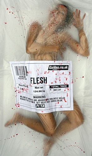 Peta protests: Naked PETA protesters are wrapped in cel