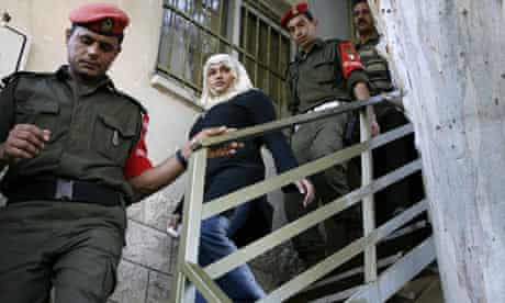 Taghrid Abu Taybeh leaves a Palestinian military court in Jenin