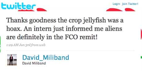 Update at fake David Miliband account on Twitter