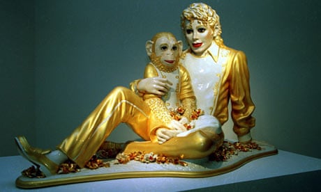 American pop superstar Michael Jackson with his pet monkey Bubbles by Jeff Koons