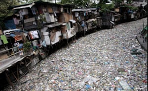 Garbage: A polluted creek covered with trash in Manila, Philippines