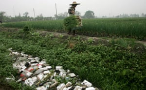 Garbage: discarded cartons and other waste items in Xinlou village, Guangdong, China