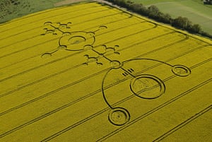 Crop circles: A crop circle in a field of oilseed rape at Clatford, Wiltshire