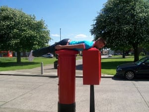 Facedown: Facebook lying down game on a postbox