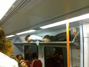 Facedown: Facebook lying down game on a luggage rack