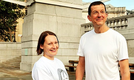 Rachel Wardell with Antony Gormley in front of the fourth plinth in Trafalgar Square