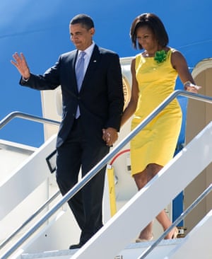 G8 preparations: President Barack Obama and Michelle Obama disembark from Air Force One