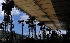 G8 preparations: Cameras are set up at the TV compound of the G8 media centre