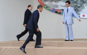 G8 summit: Barack Obama and Silvio Berlusconi approach the stage