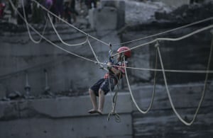Typhoon Morakot: Villagers are rescued on an emergency cable five days after Typhoon Morakot