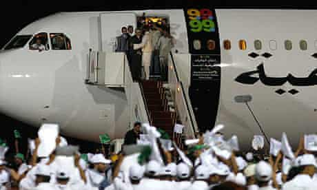 The Lockerbie bomber Abdelbaset al-Megrahi arrives in Tripoli