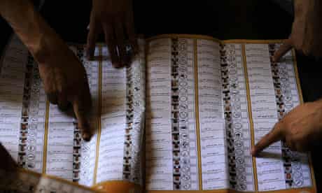 Election Workers count the polls the day after the election in Afghanistan