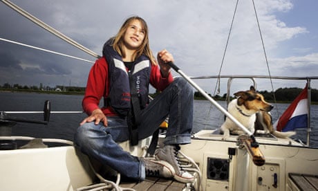 Laura Dekker, 13, on her sailboat the Guppy