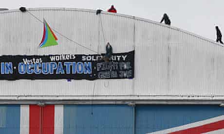 Protesters at the Vestas factory in Cowes