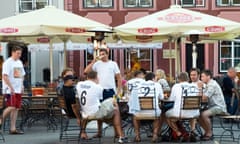 English men on stag weekend drinking in Riga, Latvia