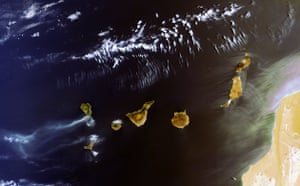 Satellite Eye on Earth: forest fires on La Palma, Canary Island archipelago, Spain