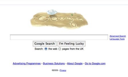 www.google.co.uk homepage with crop circles logo