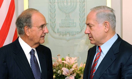 US envoy george Mitchell in Jerusalem with Israeli Prime Minister Bennjamin Netanyahu