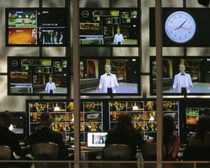 Emmys : Host Neil Patrick Harris is seen on control room screens during the Emmys