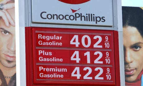 Gas prices are seen displayed at a ConocoPhillips service station, San Francisco