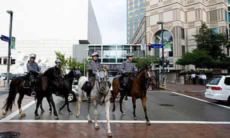 Mounted police outside the David L Lawrence Convention Centre, site of the G20 summit in Pittsburgh.