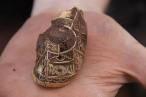 Staffordshire hoard: A gold sword fitting with inlaid garnet