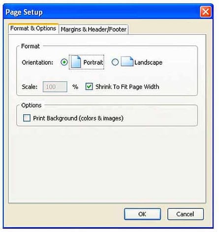 Firefox print options
