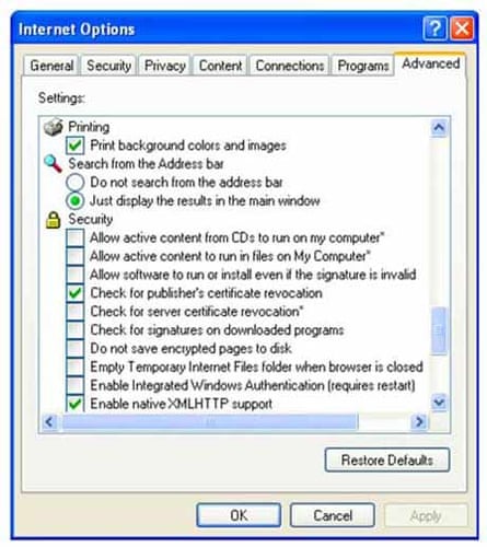 Internet Explorer print options