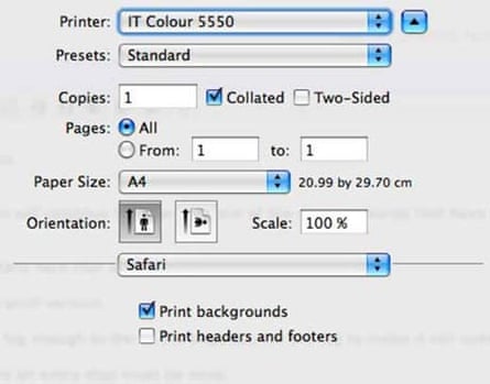 Safari print options